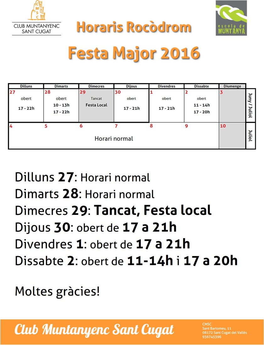 Horaris 2016 - Festa Major
